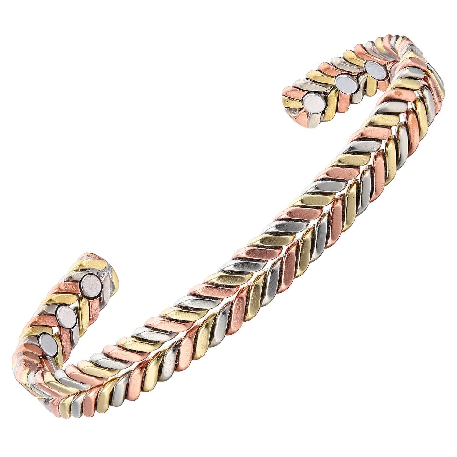 Melchior Jewellery ladies copper magnetic therapy bangle tri colour twisted cuff with embedded magnets for wrist support