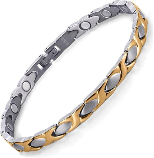 Melchior Jewellery ladies gold and silver magnetic bracelet with sleek interlocking design