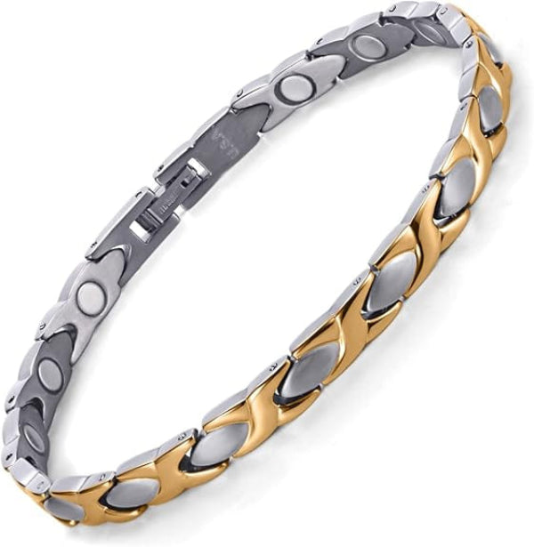 Melchior Jewellery ladies gold and silver magnetic bracelet with sleek interlocking design