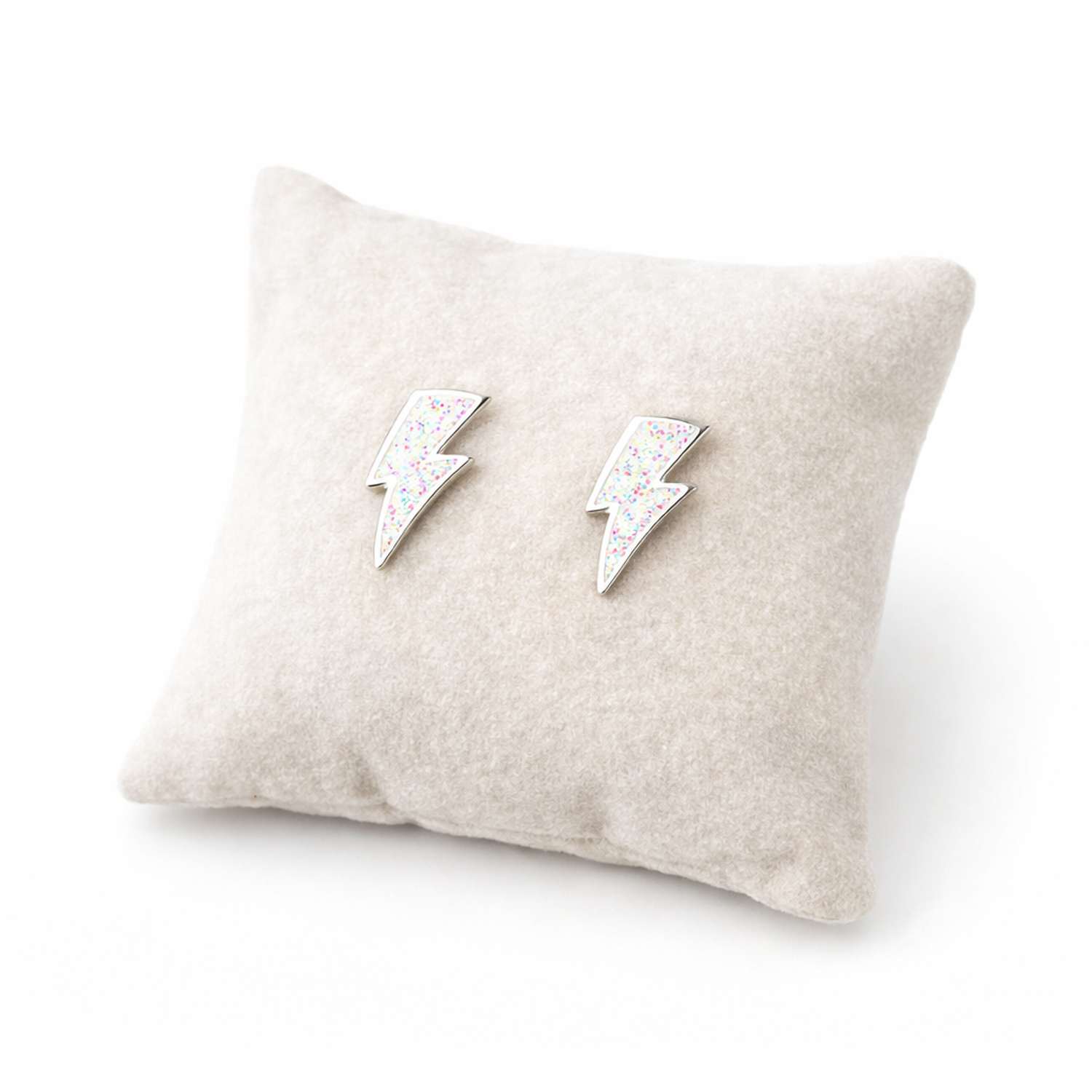 Melchior Jewellery lightning bolt stud earrings for kids with white and multicolour sparkle finish