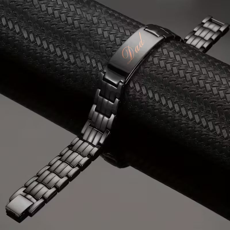 Melchior Jewellery magnetic copper bracelet for dad with engraved Dad text in black finish