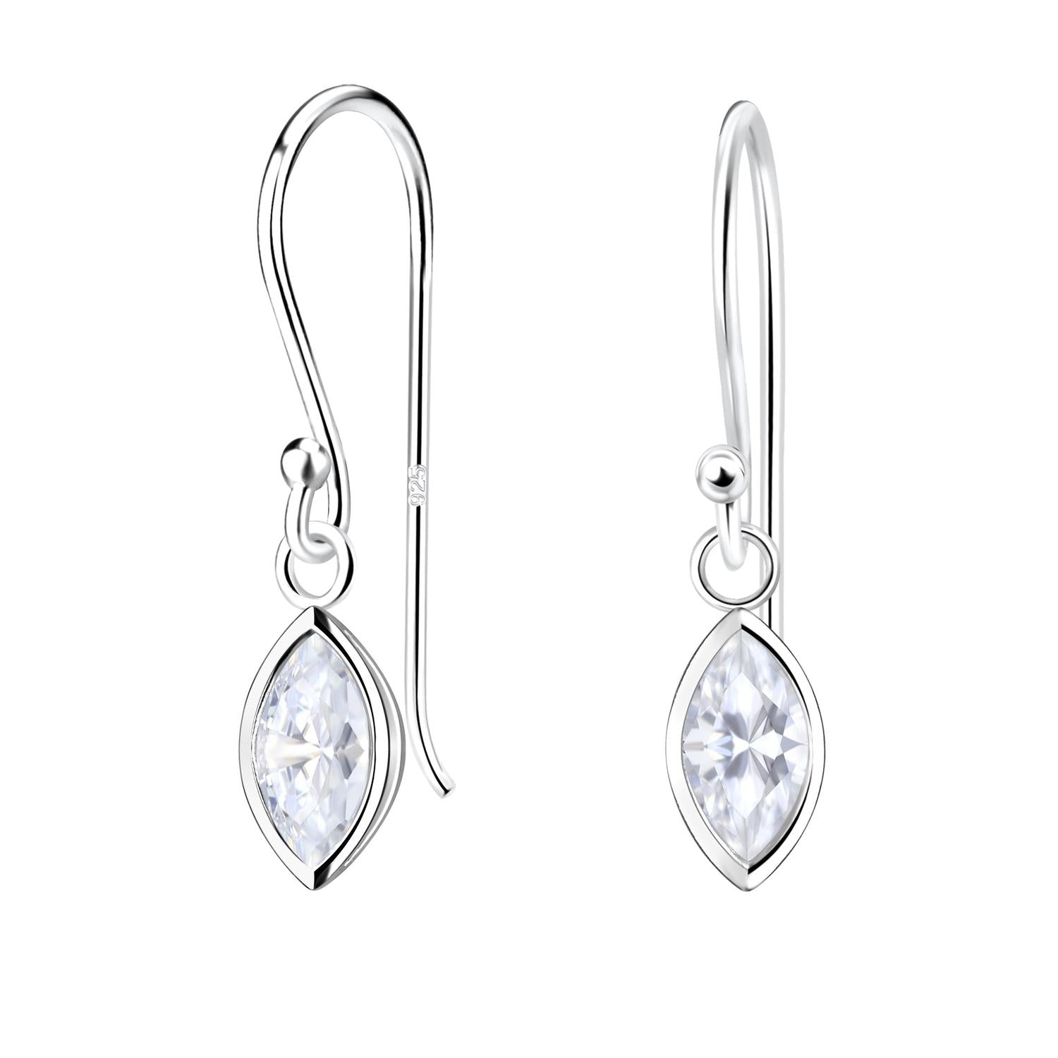 Melchior Jewellery Marquise CZ Drop Earrings in silver with clear marquise-cut cubic zirconia stones