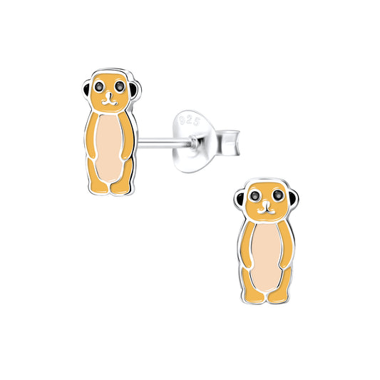 Melchior Jewellery meerkat ear studs for kids in silver with enamel detailing and secure backs