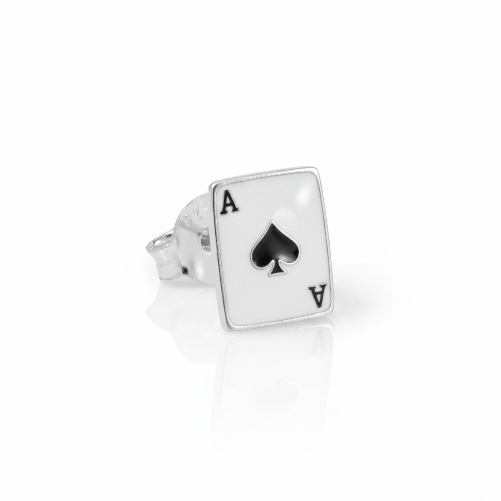 Mens single stud playing card earring featuring ace of spades design by Melchior Jewellery