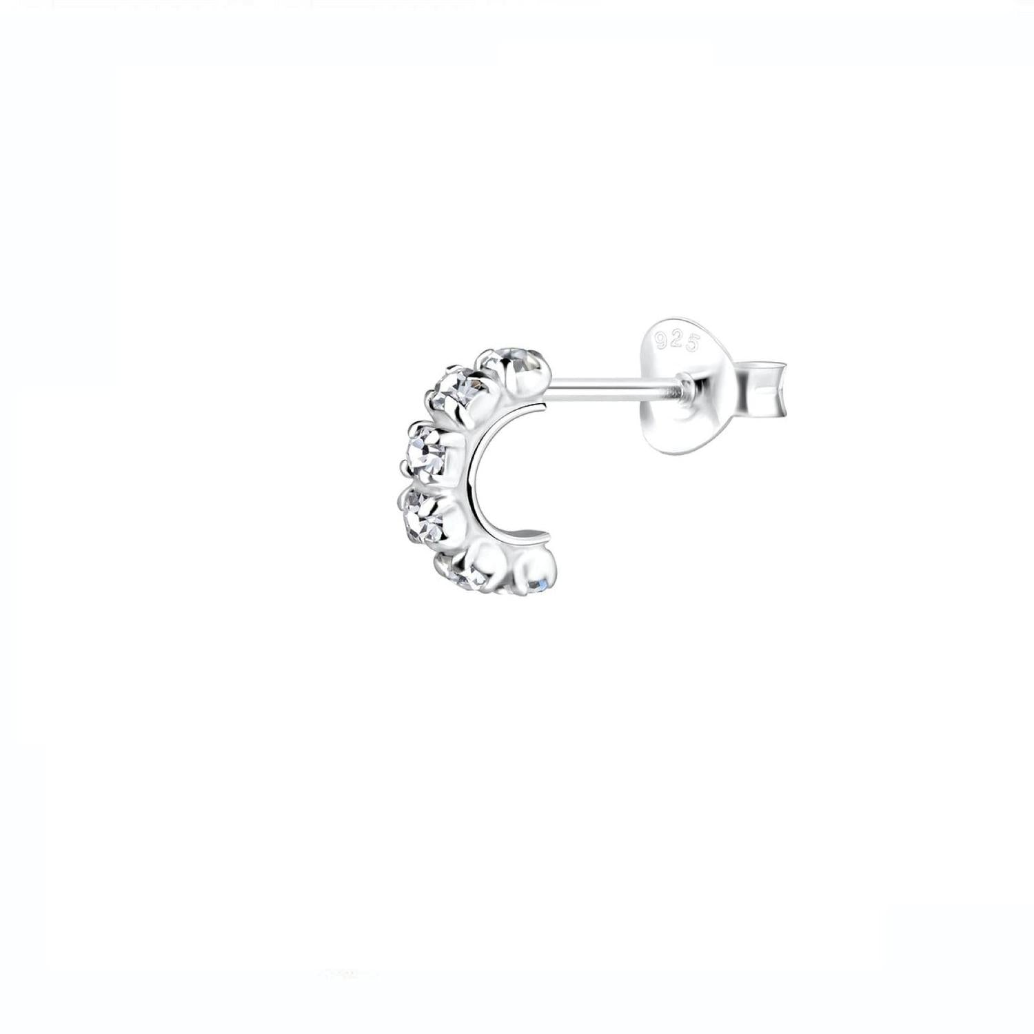 Mens sterling silver half hoop earring with detailed bead design and polished finish by Melchior Jewellery