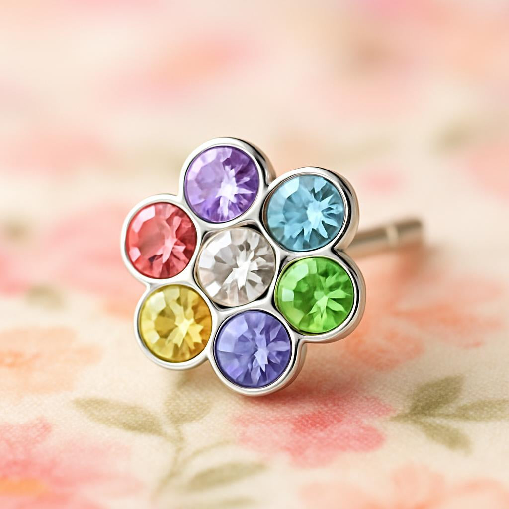 Melchior Jewellery multicoloured diamante stud earrings for girls shaped like a colourful flower