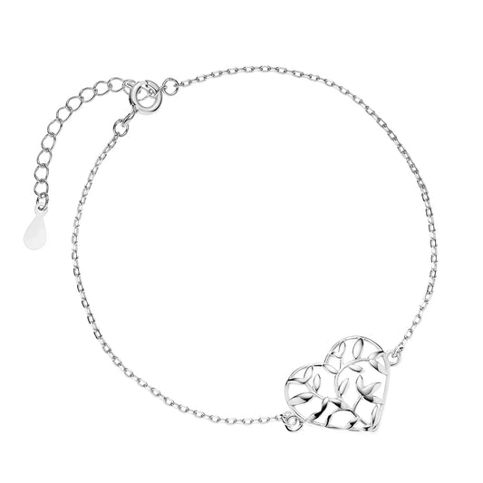 Sentiell women's olive leaf bracelet sterling silver with delicate heart and adjustable chain