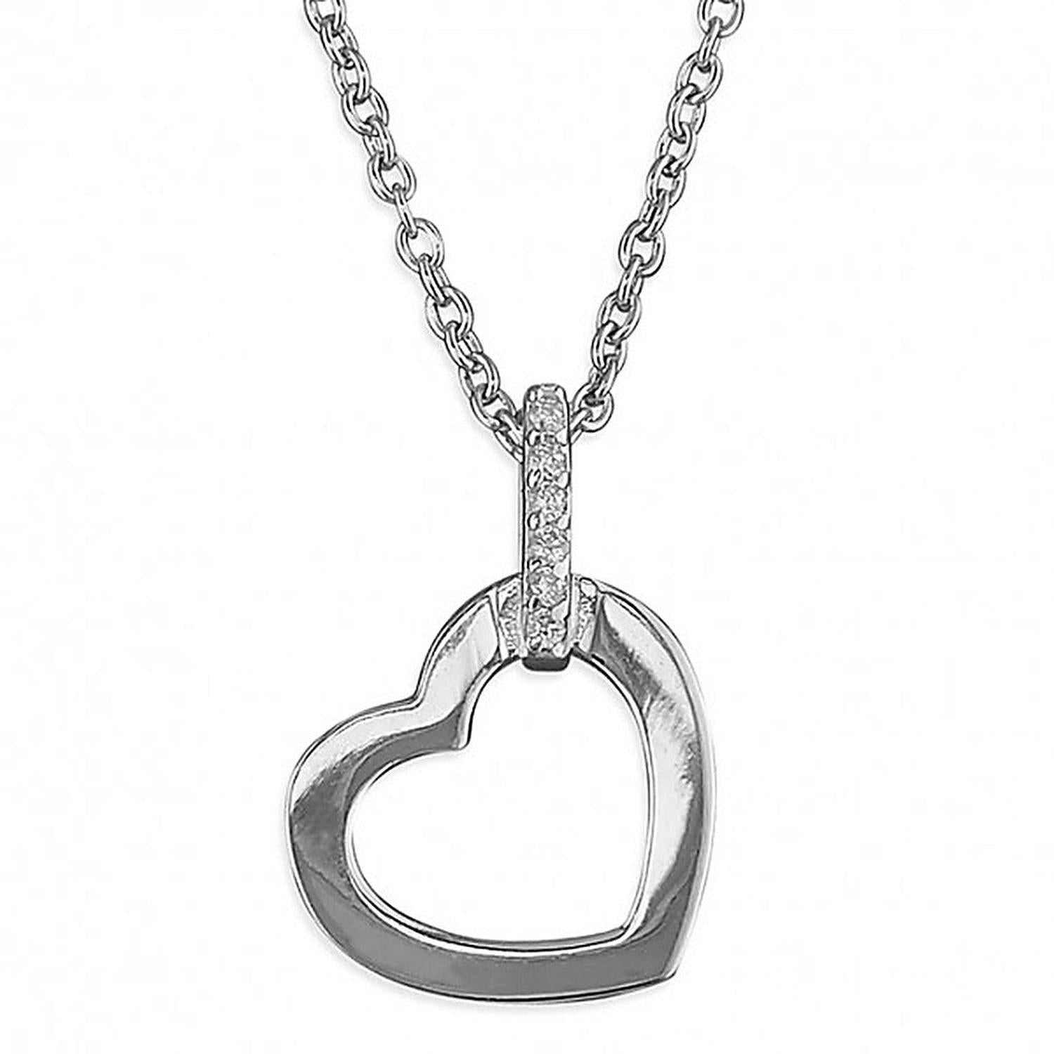 Melchior Jewellery woman’s open heart pendant with cubic zirconia on silver chain necklace