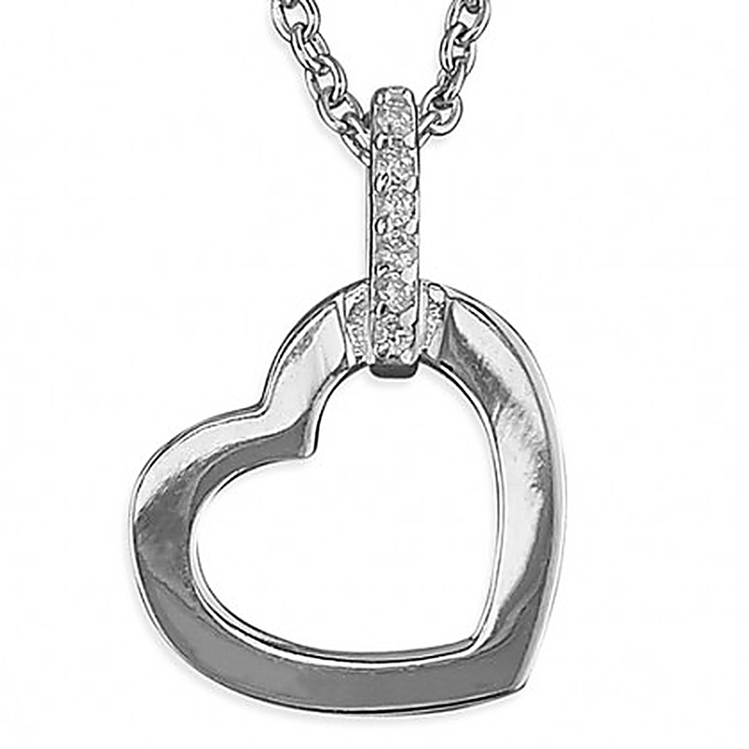 Melchior Jewellery open heart pendant with cubic zirconia on silver chain womens necklace