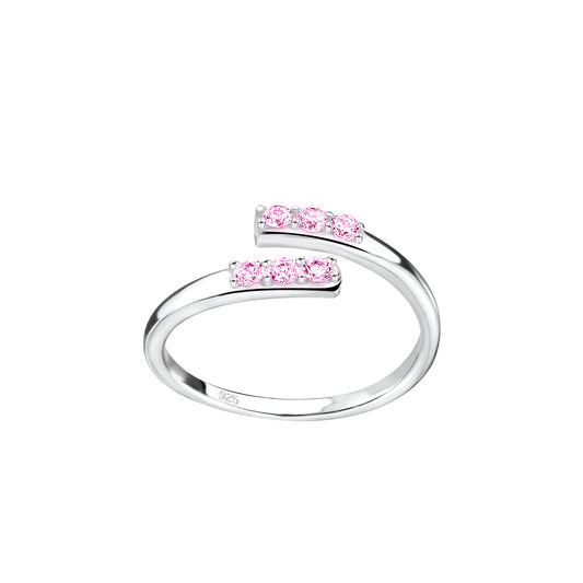 Melchior Jewellery open toe ring with CZ stones in silver featuring pink cubic zirconia accents