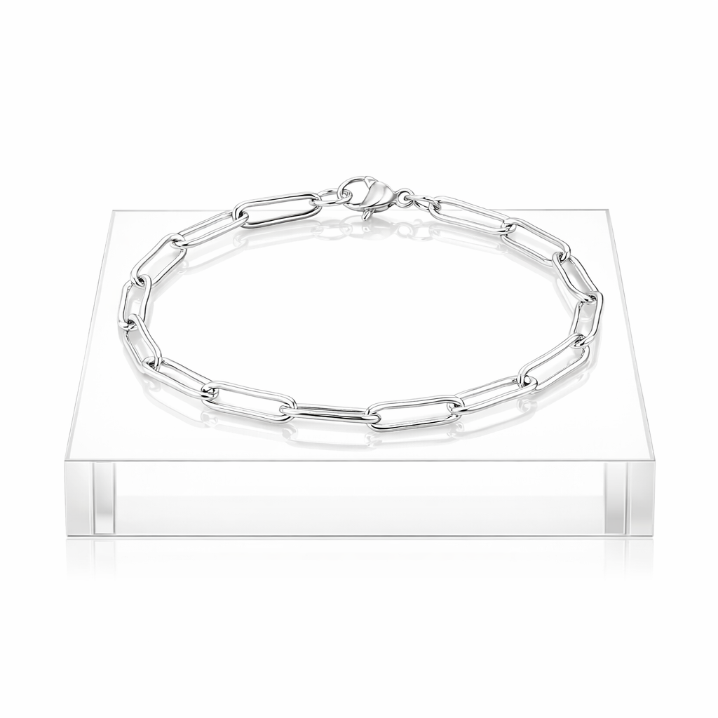 Silver Paperclip Chain Bracelet with elongated links and lobster clasp from Melchior Jewellery