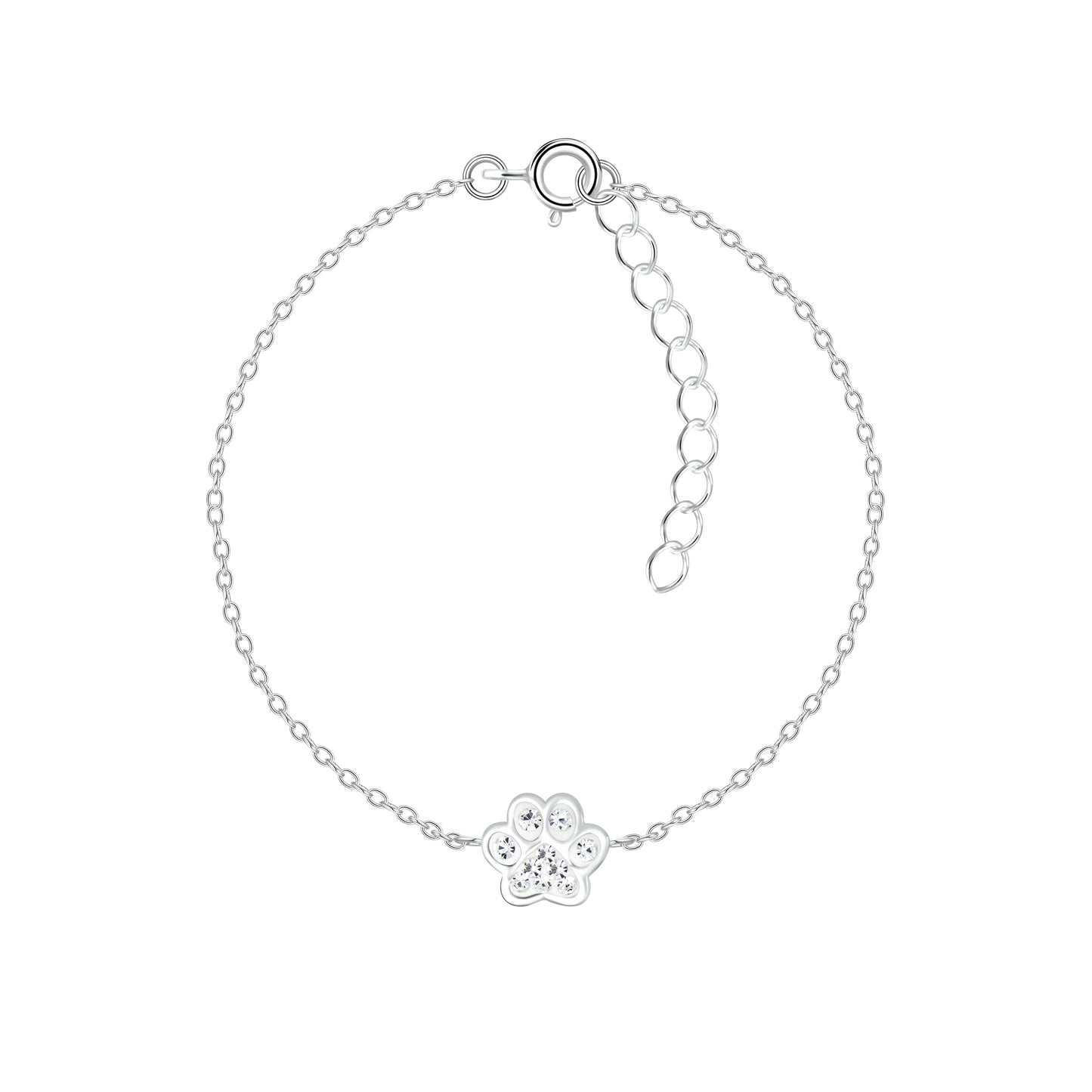 Silver paw print charm bracelet for children with adjustable chain from In Season Jewellery