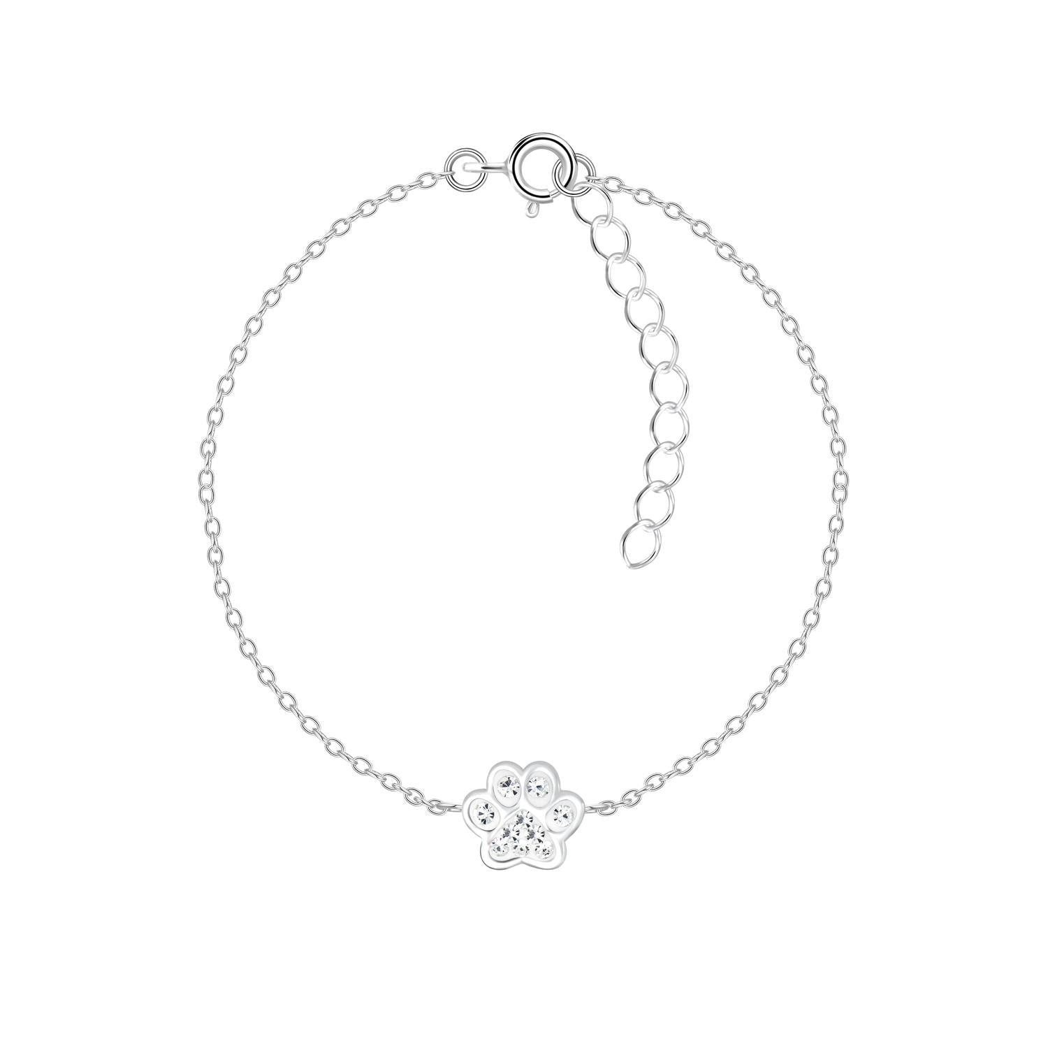 Silver paw print charm bracelet for children with adjustable chain from In Season Jewellery