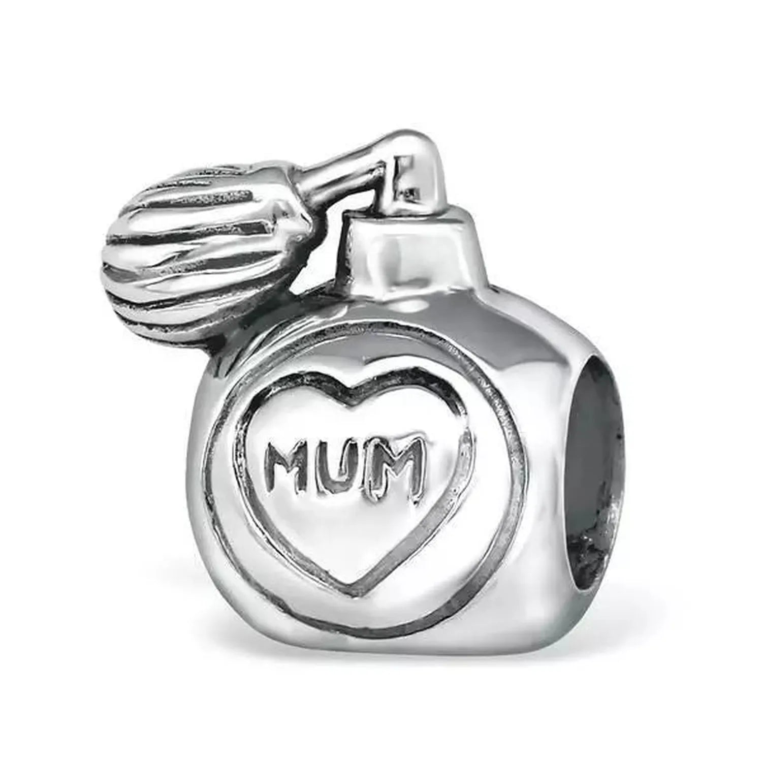 Melchior Jewellery silver perfume bottle charm bead with mum heart engraving