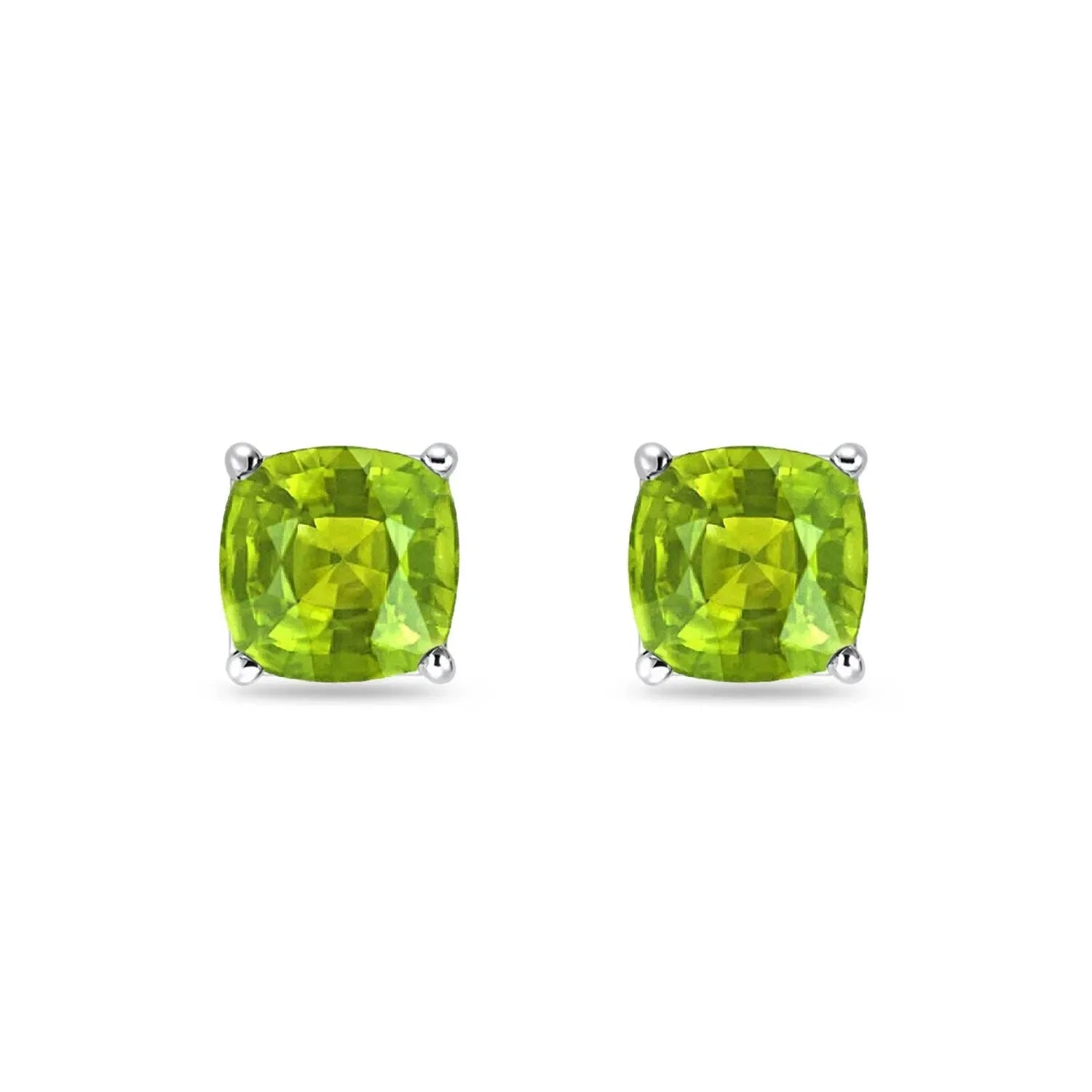 Melchior Jewellery peridot stud earrings with vibrant green cushion-cut stones set in silver