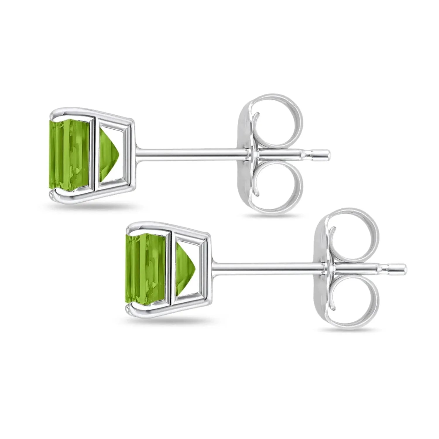 Melchior Jewellery peridot stud earrings with vibrant green rectangular gemstones set in silver studs