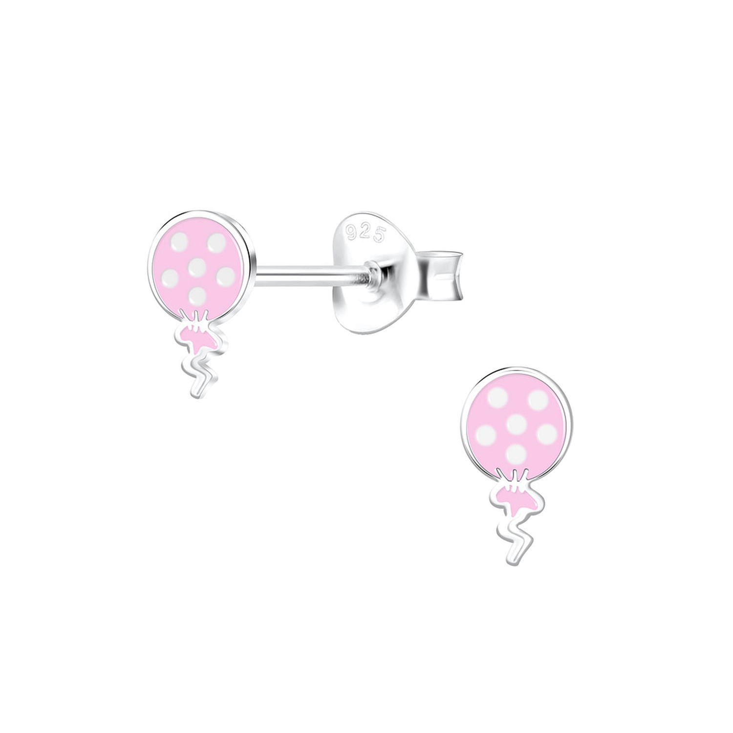 Pink Balloon Stud Earrings for kids by Melchior Jewellery in silver with playful polka dot design