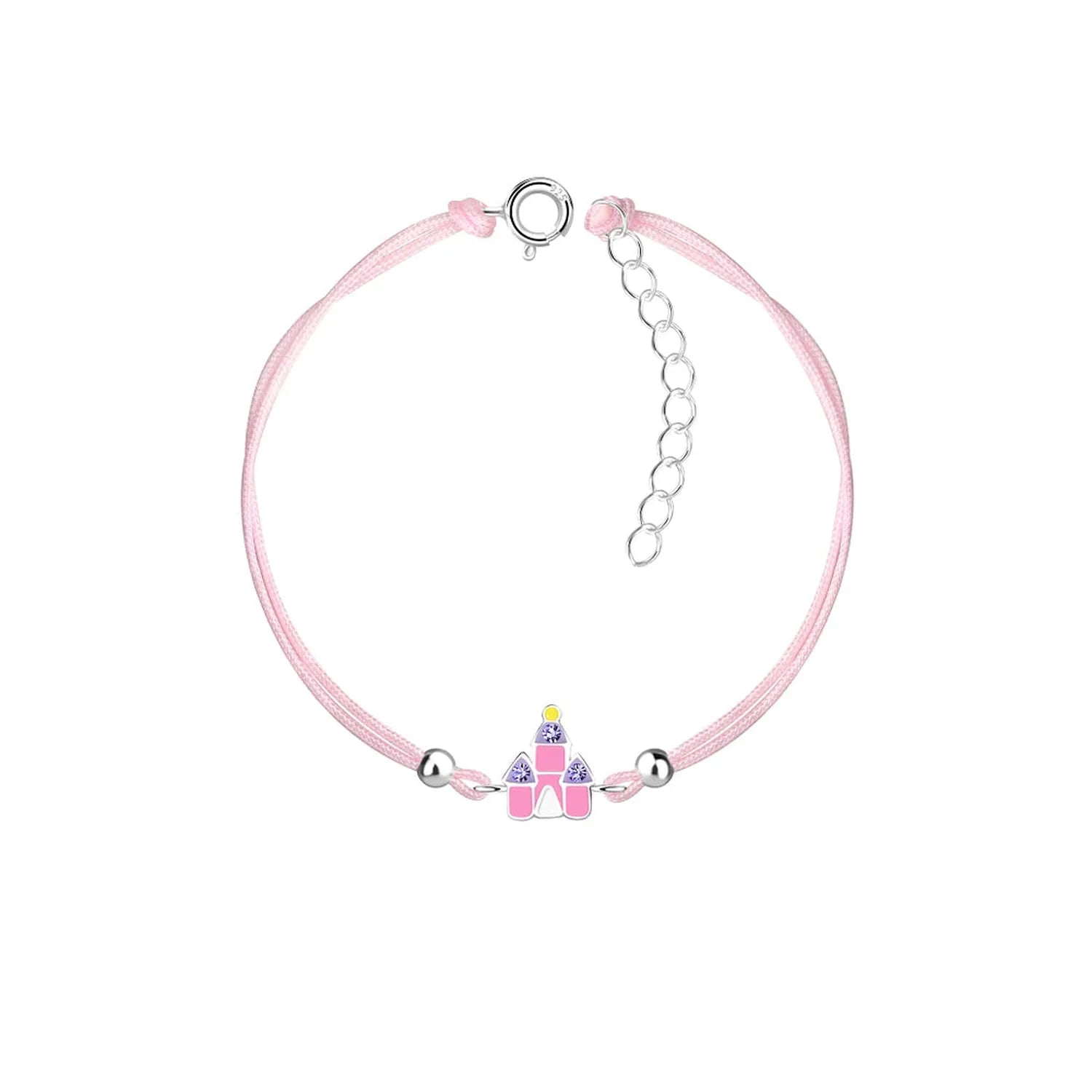 Melchior Jewellery pink castle bracelet for kids with adjustable pink cord and silver clasp