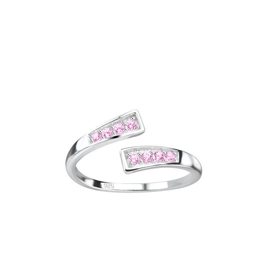 Melchior Jewellery pink CZ adjustable toe ring with silver band and pink cubic zirconia stones