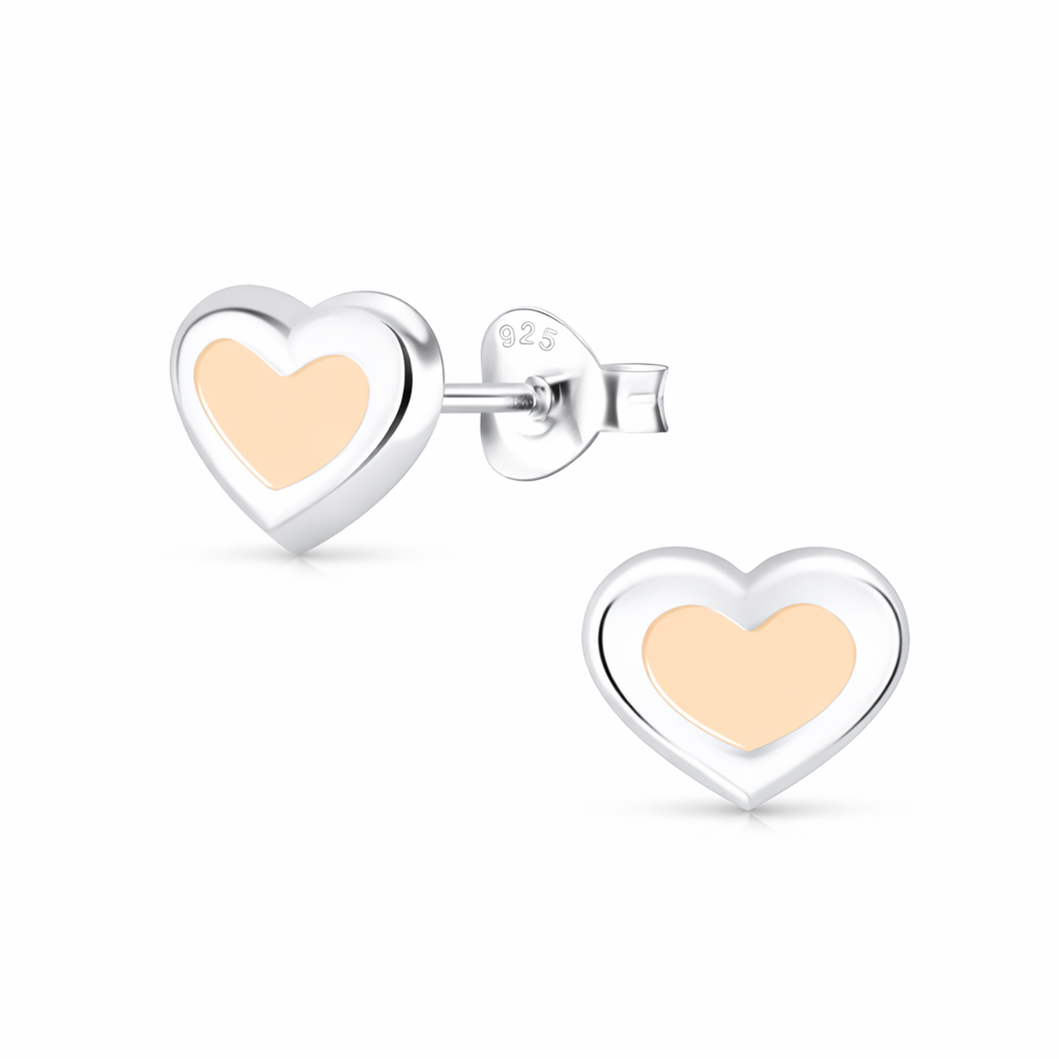 Melchior Jewellery pink heart stud earrings for girls in silver and soft pink for children