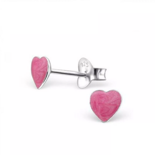 Melchior Jewellery pink heart stud earrings for kids made of sterling silver with vibrant pink enamel