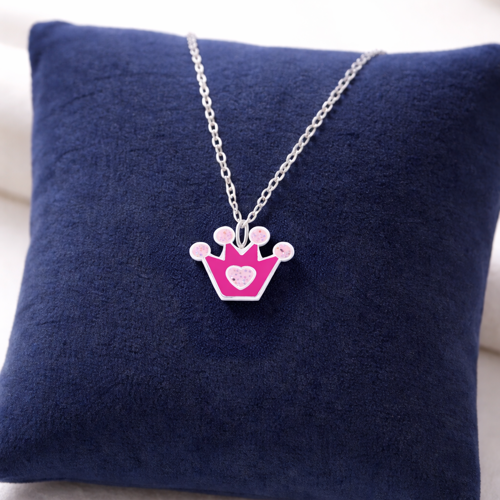 Melchior Jewellery princess necklace for girls with pink crown pendant on silver chain display