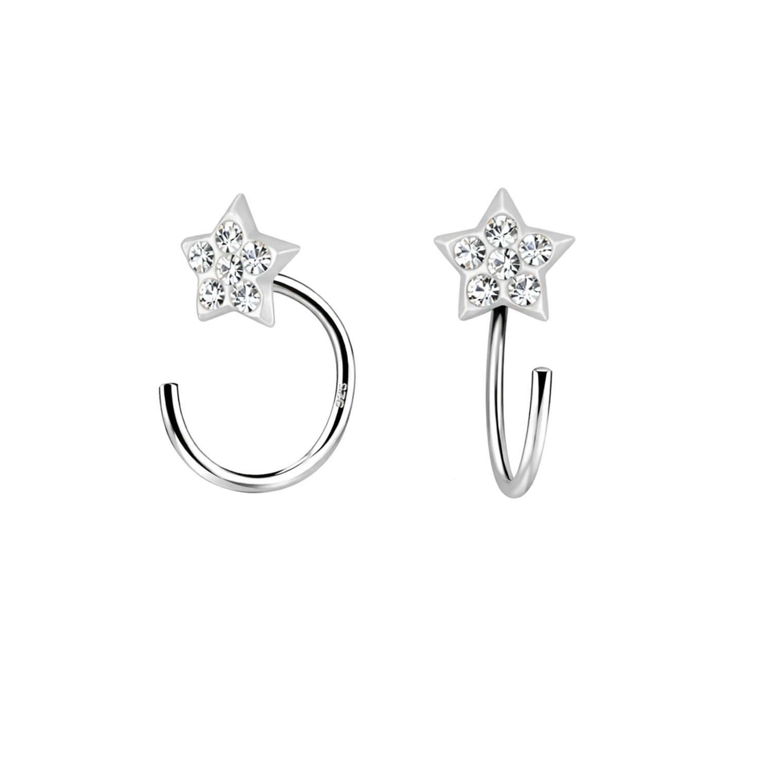Melchior Jewellery Pull-Through Star Crystal Earrings in silver with sparkling crystals for adults