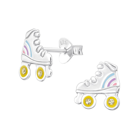 Melchior Jewellery roller skate stud earrings for kids in silver with colourful enamel details