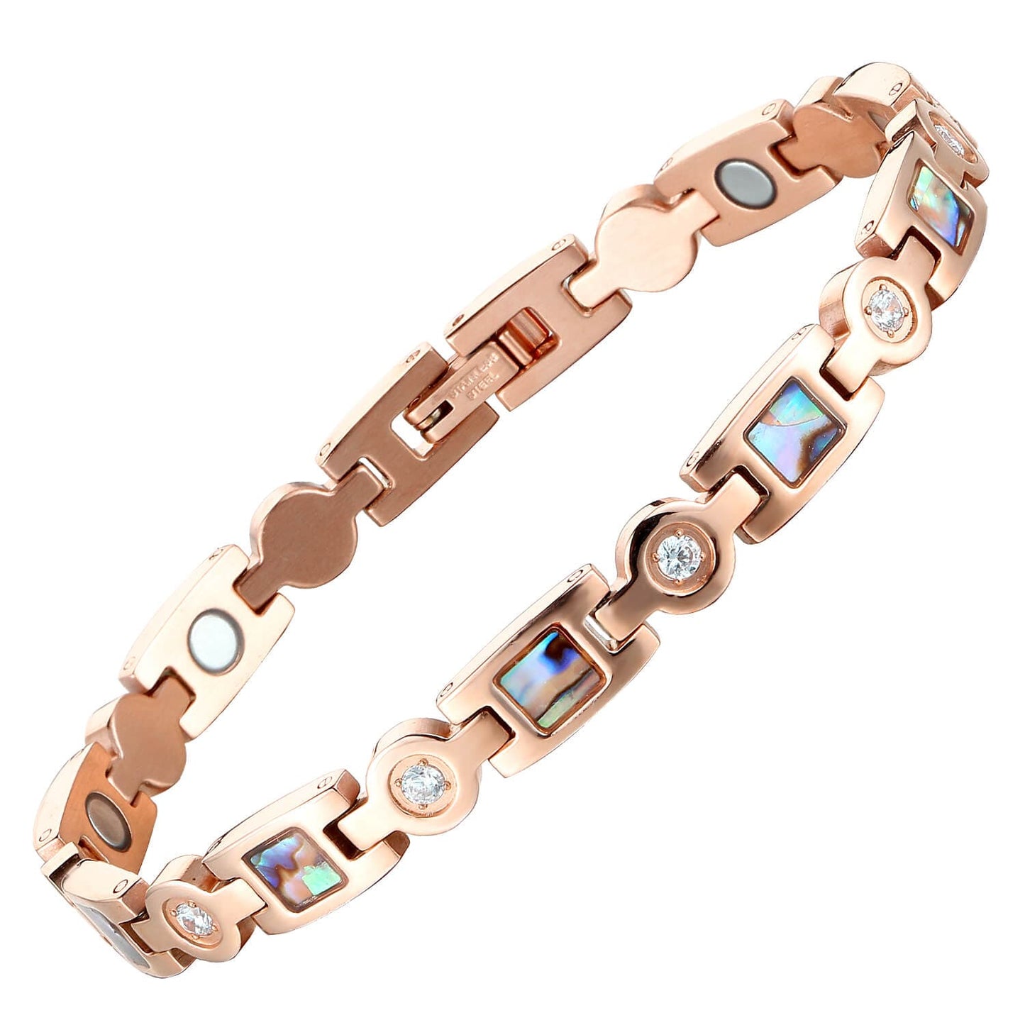 Rose Gold Stainless Steel Crystal Magnetic Bracelet - Melchior Jewellery