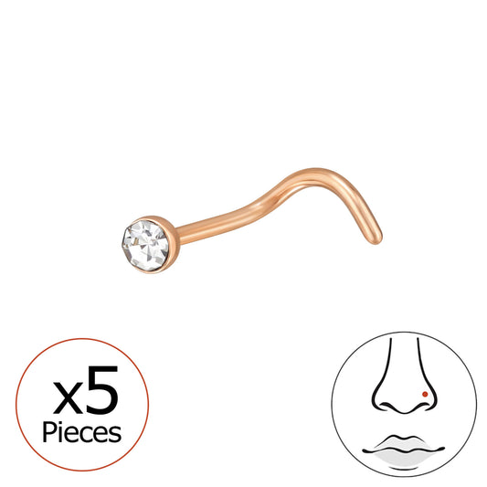 Rose gold titanium nose screw with clear gem from Melchior Jewellery pack of five pieces
