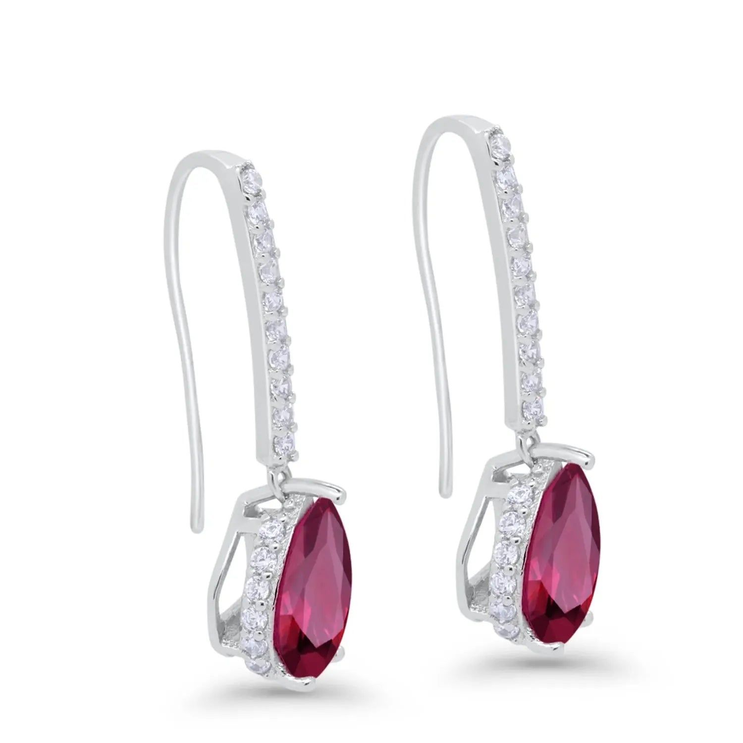 Melchior Jewellery ruby red drop earrings featuring teardrop-shaped red gemstones with silver and clear crystal detailing