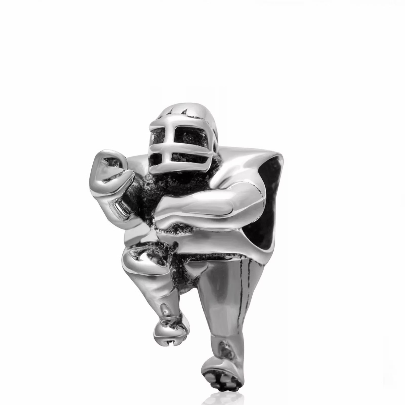 Silver rugby player bead for bracelet by Melchior Jewellery with detailed sports design