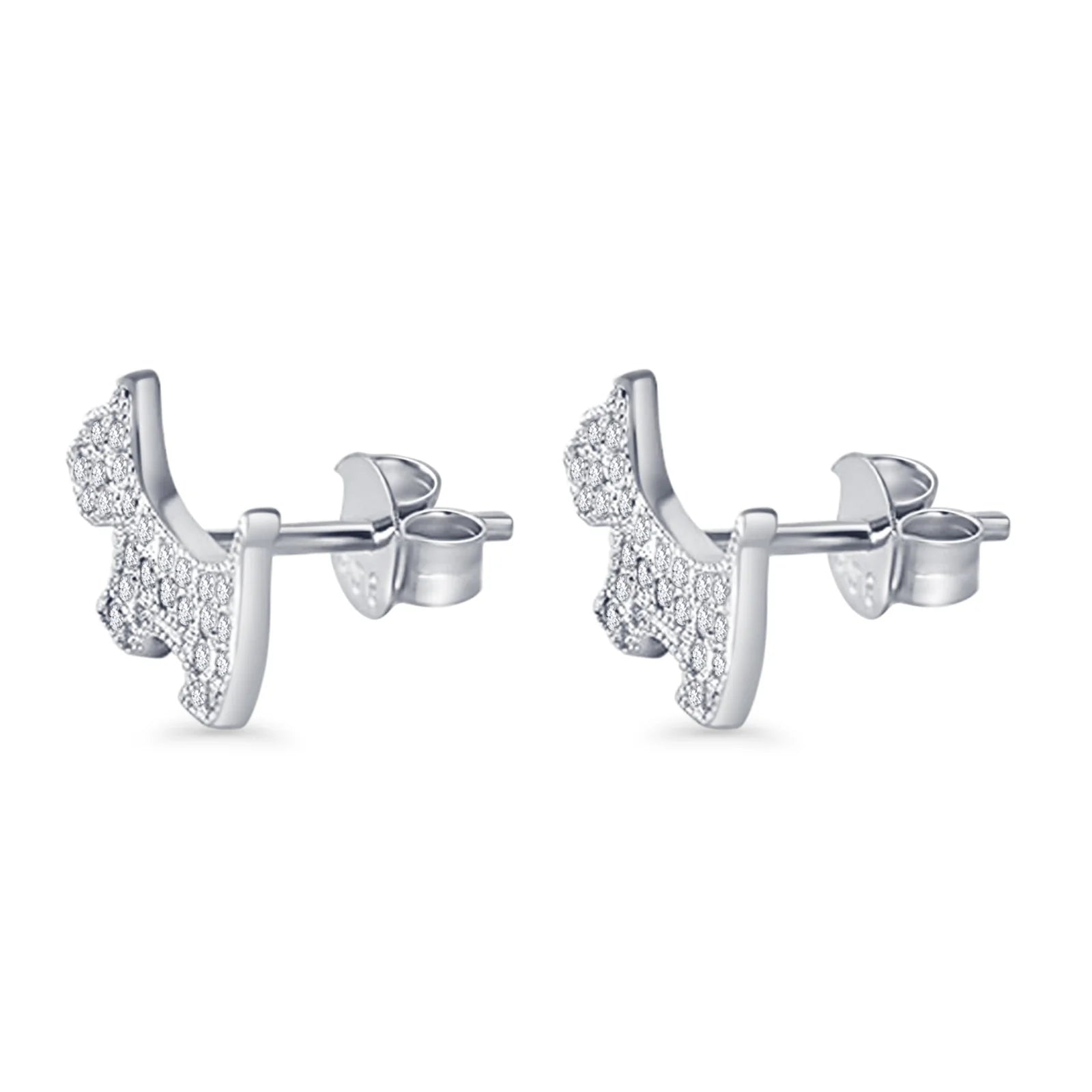 Silver Scottie Dog Pave Stud Earrings with sparkling crystals by Melchior Jewellery