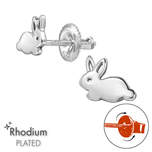Melchior Jewellery rhodium plated screw back bunny earrings for kids in silver tone