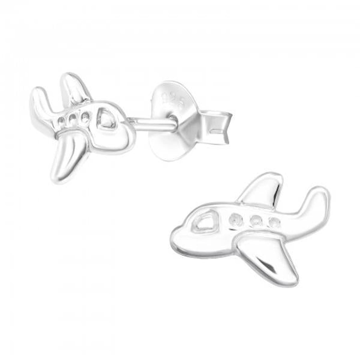 Silver Aeroplane Stud Earrings by Melchior Jewellery with smooth polished finish and detailed window design