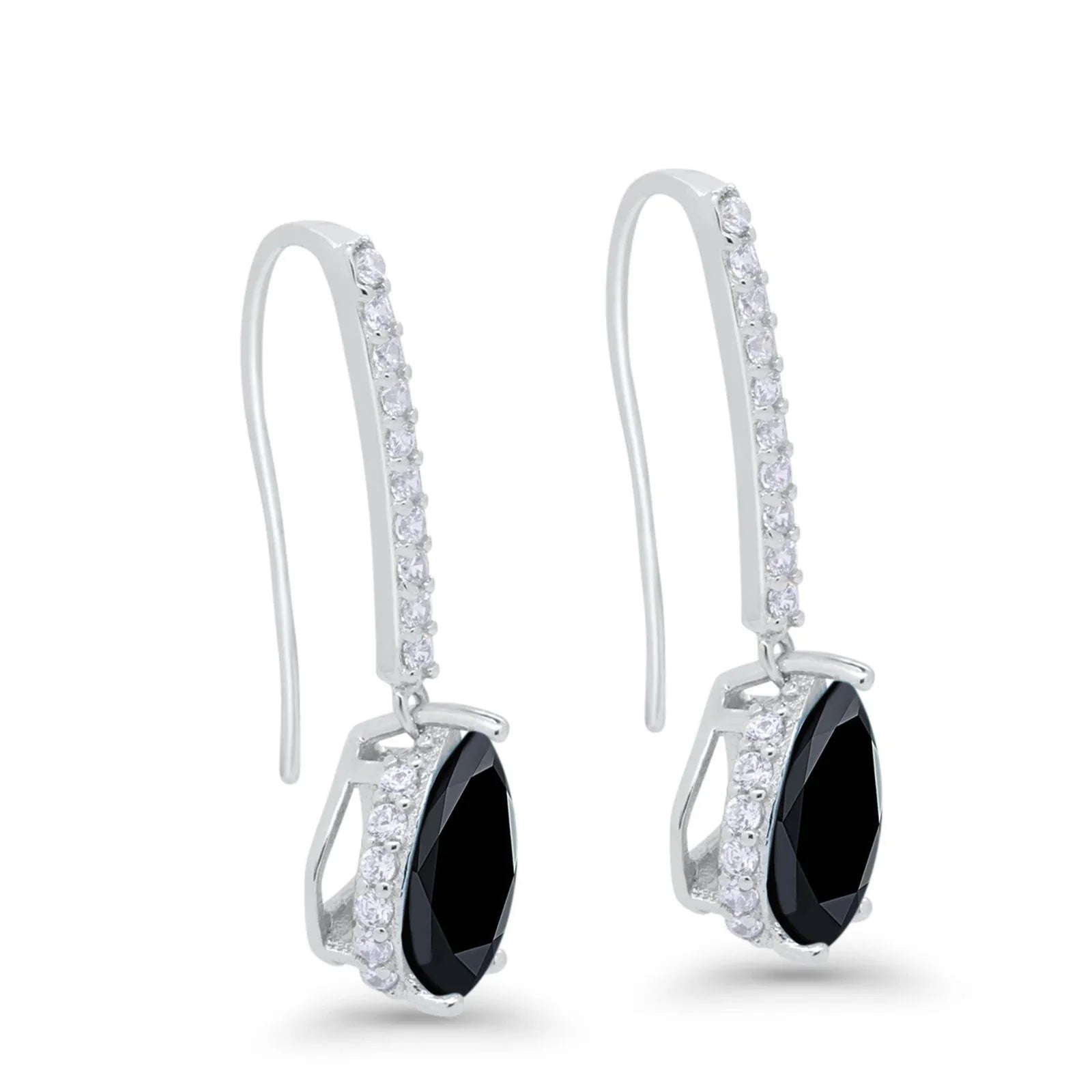 Melchior Jewellery Silver Black Onyx Halo Drop Earrings with sparkling stones and elegant design