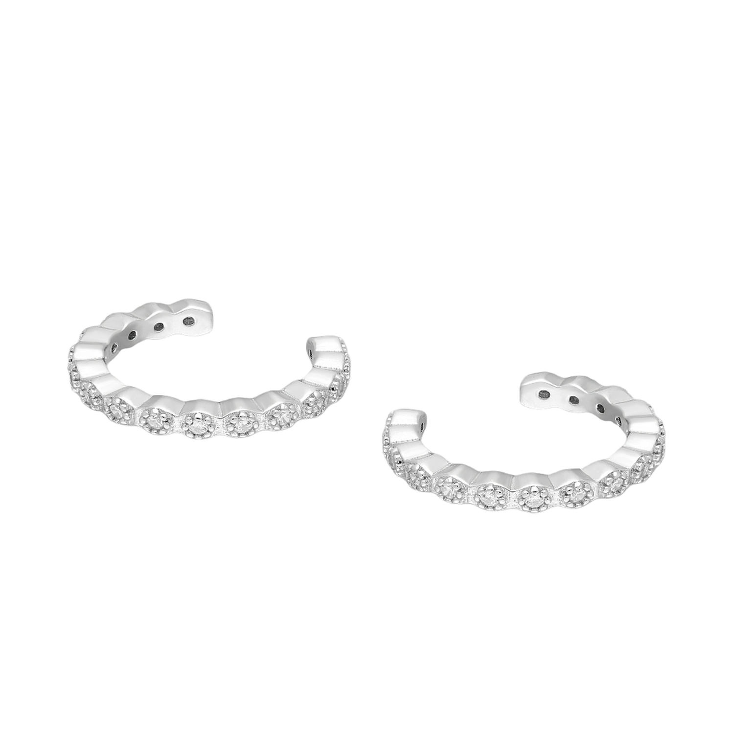 Melchior Jewellery Silver Clear Cubic Zirconia Ear Cuffs with sparkling round stones on polished silver metal