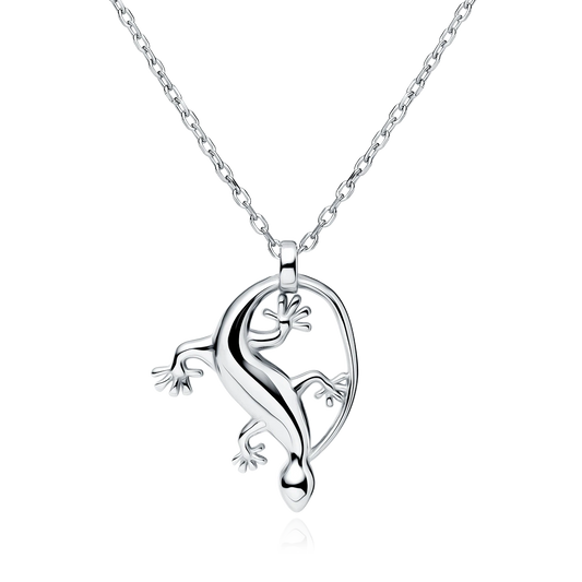 Melchior Jewellery silver gecko charm necklace with detailed lizard pendant on chain