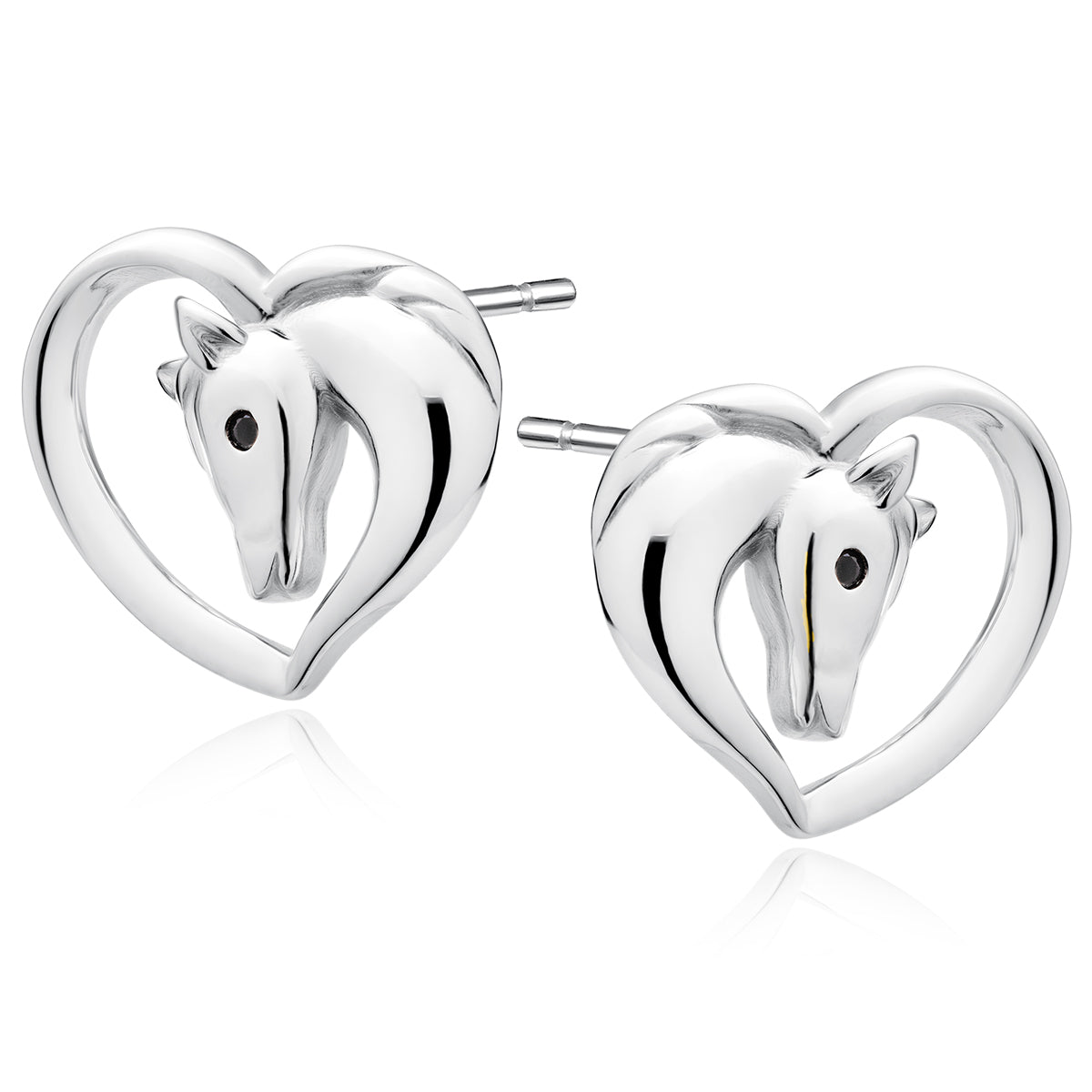 Melchior Jewellery silver heart horse earrings featuring polished heart shape with horse head detail