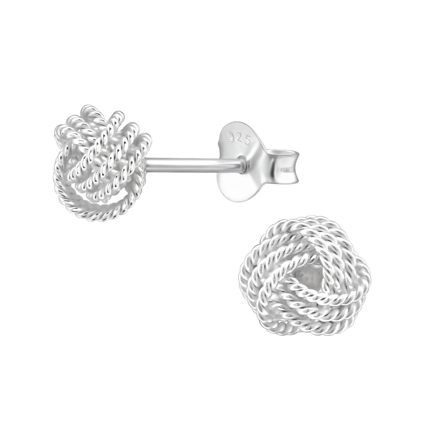Silver knot Rope Stud Earrings by Melchior Jewellery featuring intricate twisted rope design in polished sterling silver