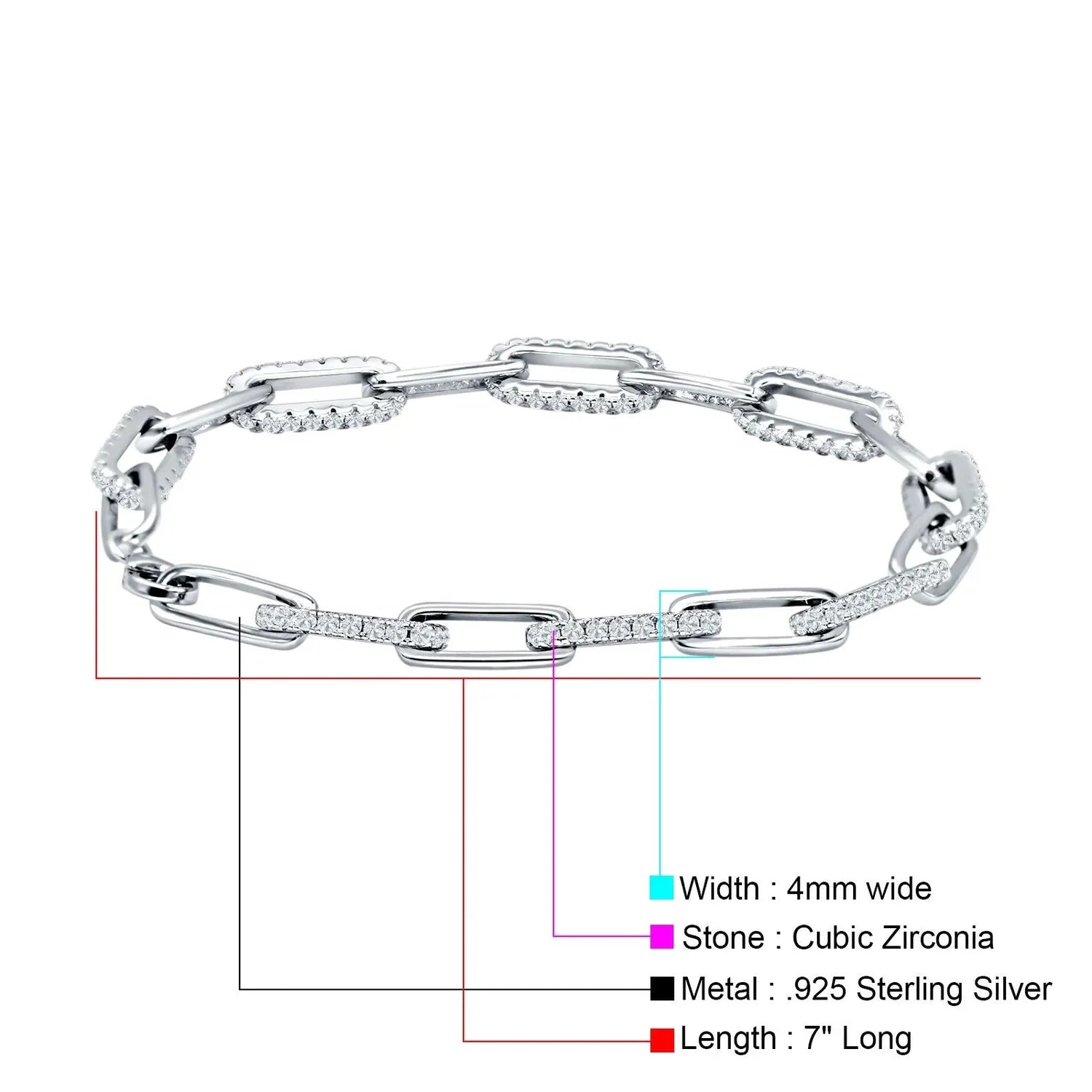 Silver Paperclip Link Chain Cubic Zirconia Bracelet by Melchior Jewellery with sterling silver and 4mm wide links