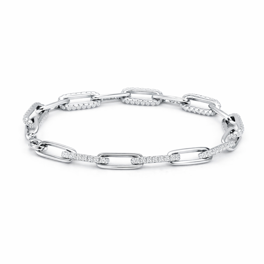 Melchior Jewellery Silver Paperclip Link Chain Cubic Zirconia Bracelet with sparkling stones