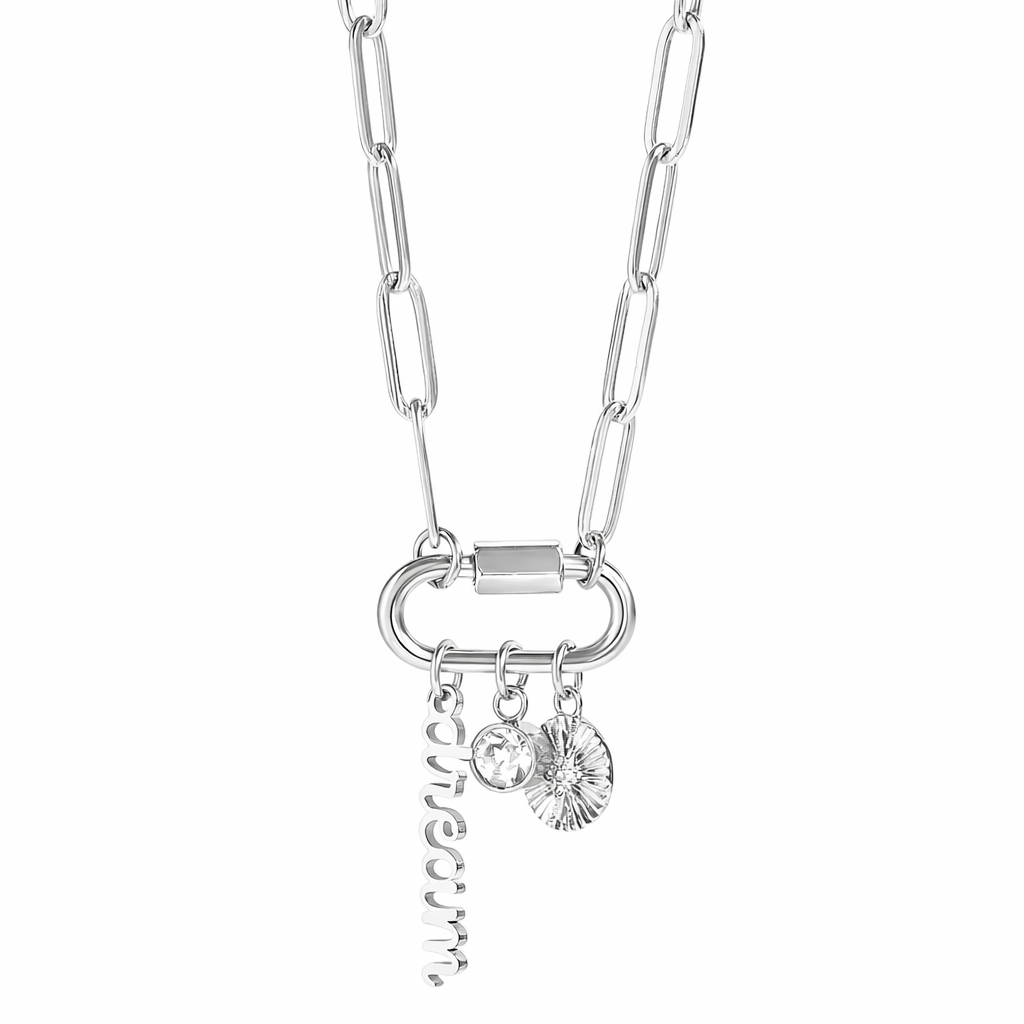 Melchior Jewellery silver paperclip necklace with charm pendant and clear crystal detail