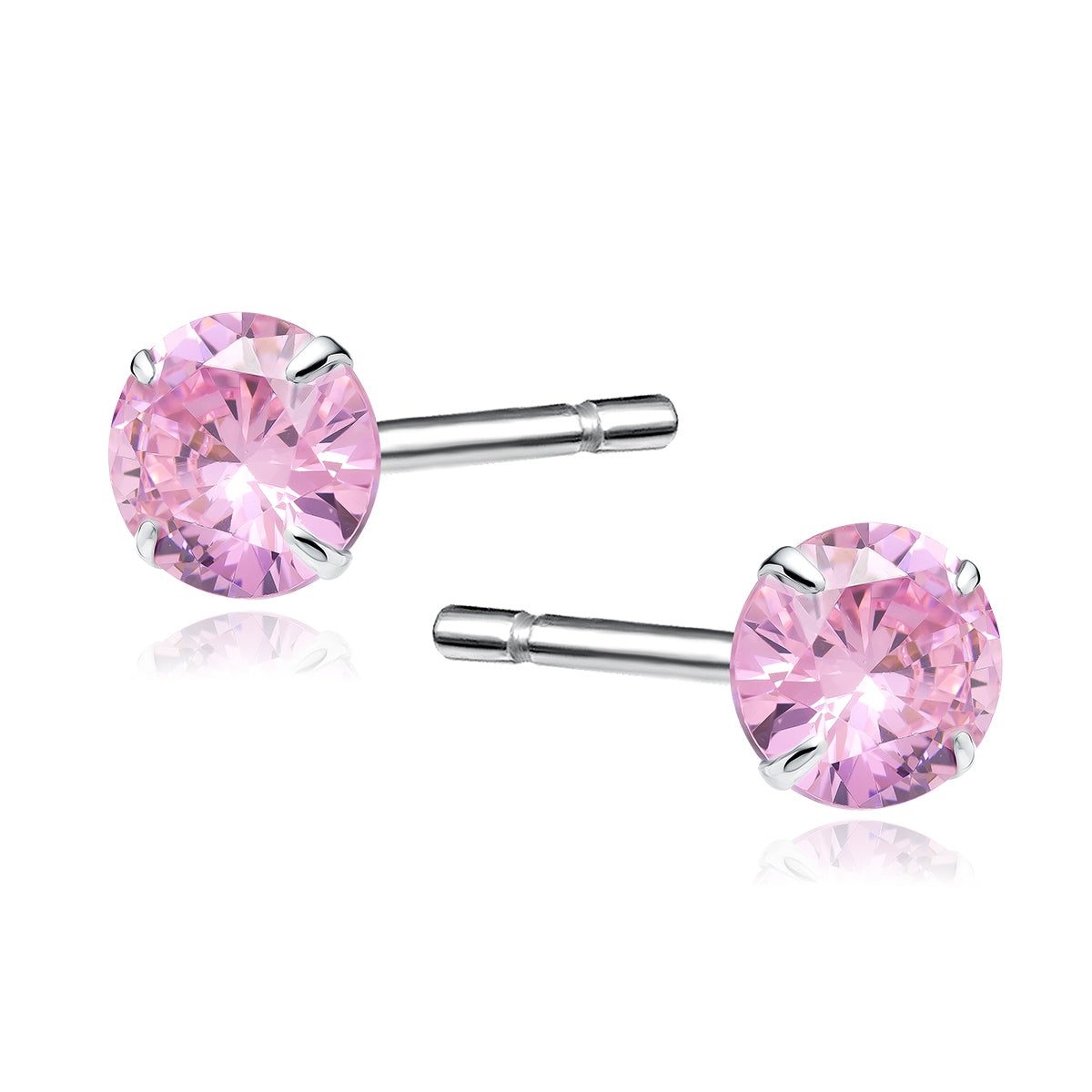 Melchior Jewellery silver pink round earrings sterling with sparkling light pink gemstones and silver prong setting