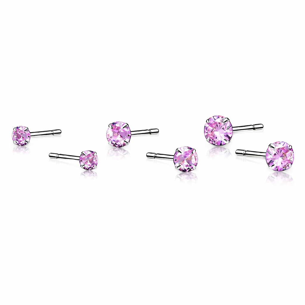 Melchior Jewellery silver pink round earrings sterling with sparkling pastel pink gemstones in three sizes