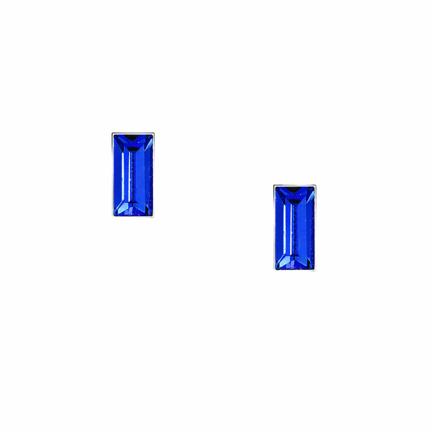 Silver Small Sapphire CZ Stud Earrings with deep blue rectangular stones by Melchior Jewellery