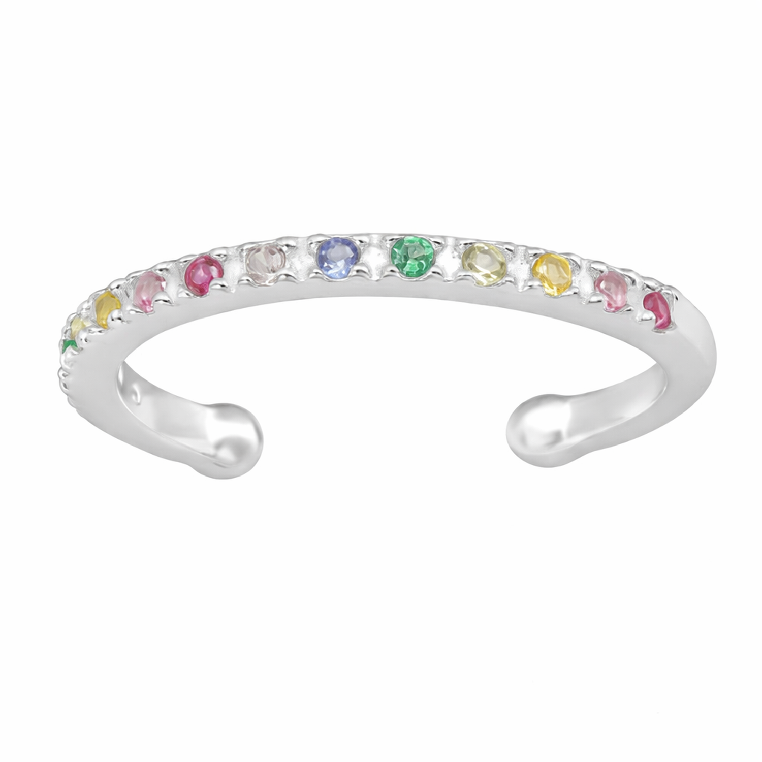 Silver Sparkling Rainbow Ear Cuff by Melchior Jewellery featuring multicoloured gemstones in red blue green and yellow