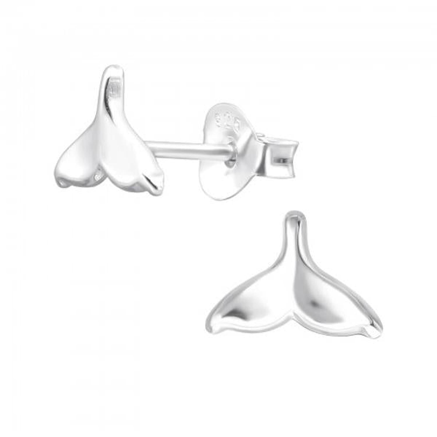 Melchior Jewellery Silver Whales Tail Stud Earrings in polished silver with smooth, curved whale tail design