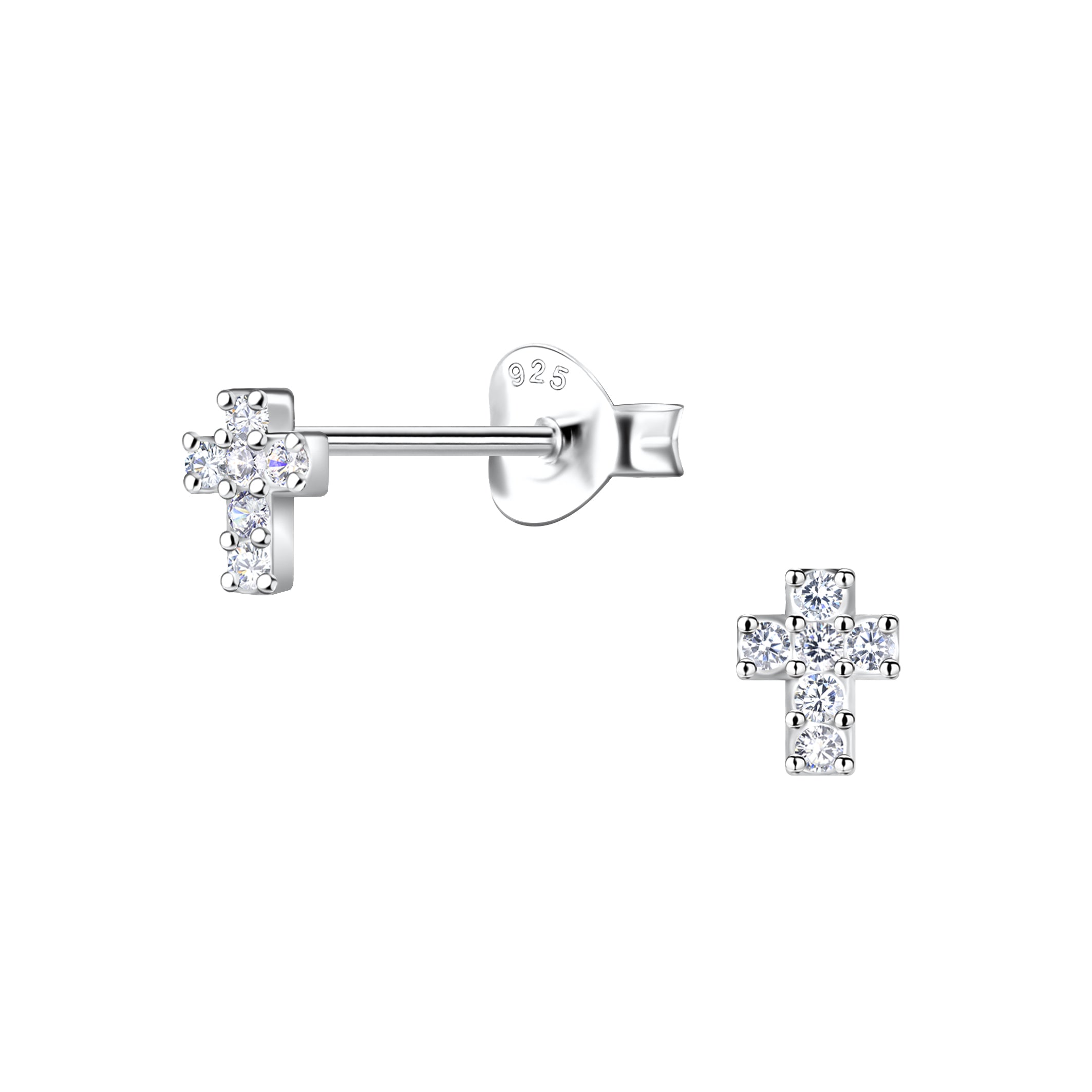 Melchior Jewellery small cross earrings for girls made of silver with sparkling stones