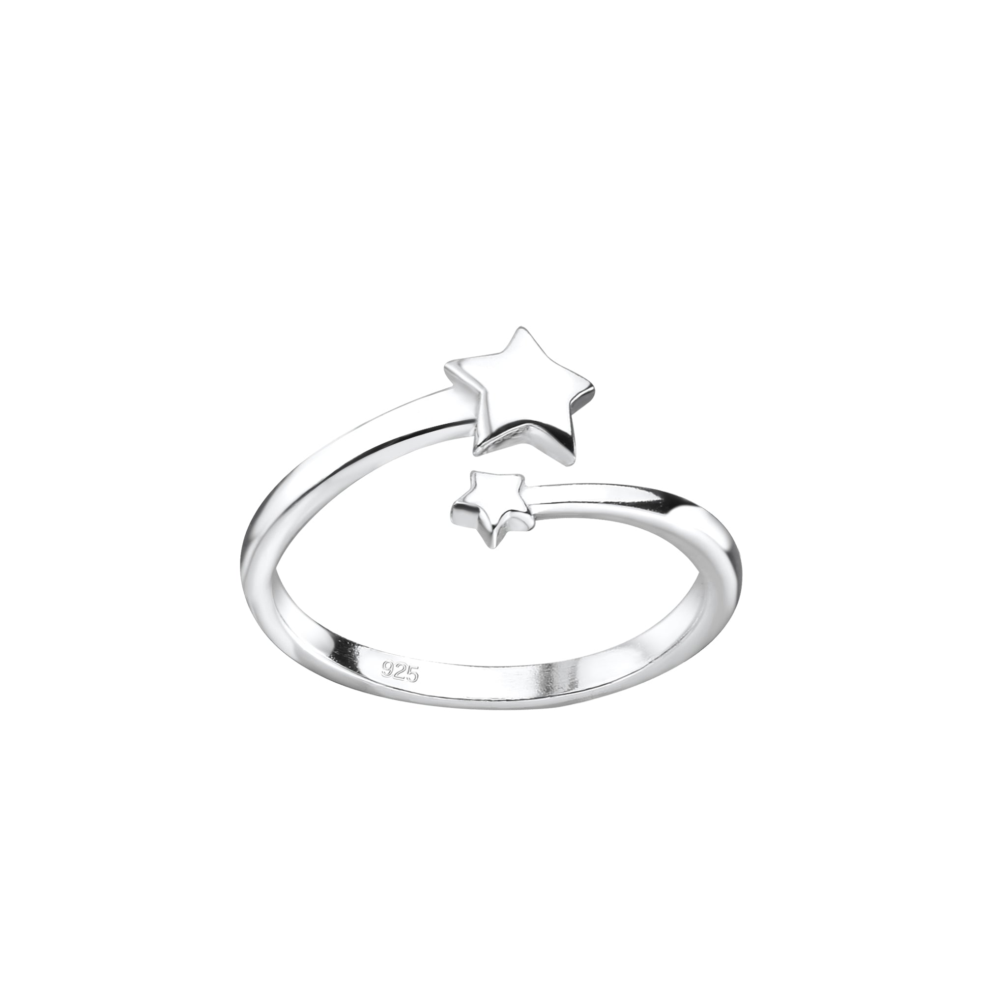 Silver star design toe ring with two star motifs by Melchior Jewellery in polished finish